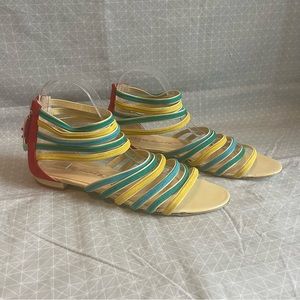 Alberto Moretti Flat Leather Cage Sandals in Multicolor 41